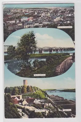 17190 Ak Graudenz (Grudziądz) - Blick vom Schlossberg, Weichselbrücke 1917