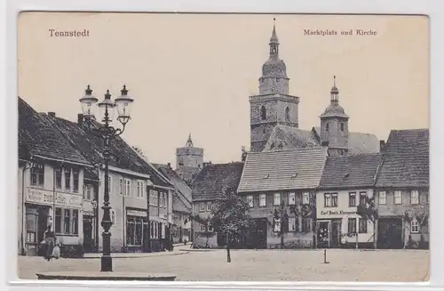 93423 Ak Tennstedt - Marktplatz, Kirche, Gasthaus zum Adler, Carl Baetz Klempner