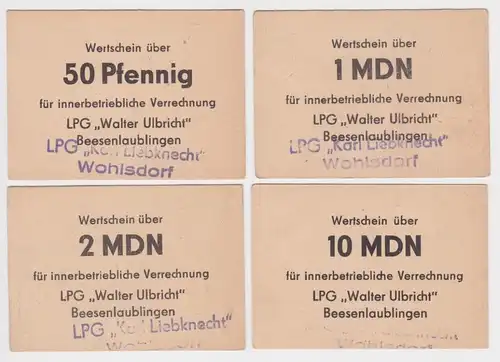 0,1, 0,5, 2 & 10 Mark Banknote DDR LPG Geld "Ulbricht" Beesenlaublingen (154600)