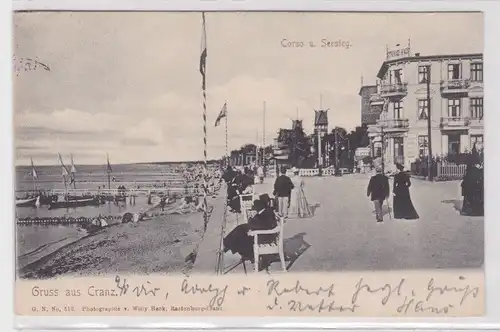 07492 Ak Gruss aus Cranz - Corso und Seesteg mit Strandhaus 1903