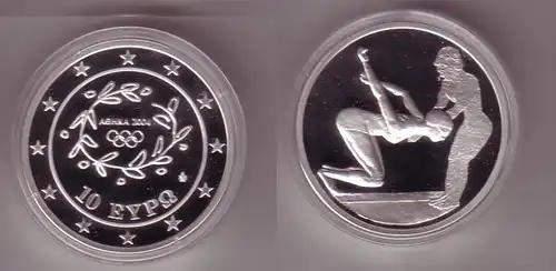 10 Euro Silber Münze Griechenland Olympiade Schwimmerin 2004 PP (108583)