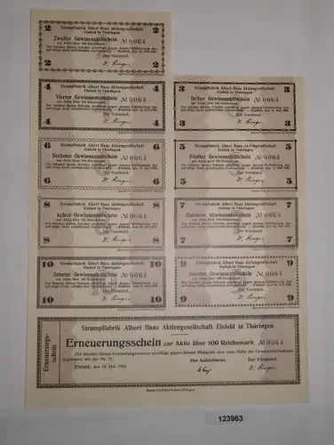 100 RM Erneuerungsschein Strumpffabrik Albert Haas AG Eisfeld 15.5.1925 (123963)