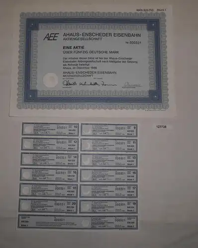50 Mark Aktie Ahaus Enscheder Eisenbahn AG Ahaus Dezember 1988 (127738)