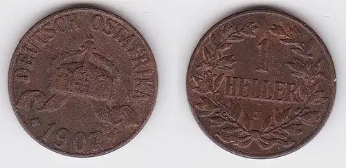 1 Heller Kupfer Münze Deutsch Ostafrika 1907 J (121732)