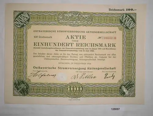100 RM Aktie Ostbayerische Stromversorgung AG München Dezember 1925 (128057)