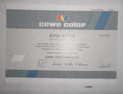 50 Mark Aktie CEWE Color Holding AG Oldenburg August 1992 (121504)