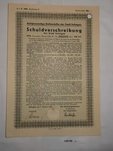 500 RM Schuldverschreibung Goldanleihe Stadt Solingen 1. Oktober 1928 (128186)
