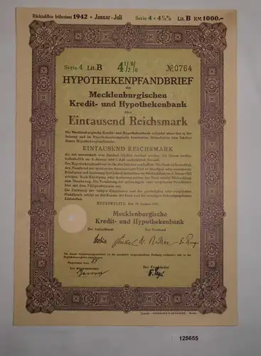 1000 RM Pfandbrief Mecklenburgische Kredit & Hypothekenbank Neustrelitz (125655)