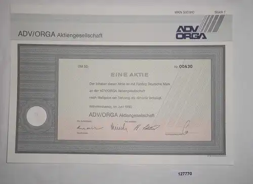 50 Mark Aktie ADV/ORGA AG Wilhelmshaven Juni 1990 (127770)