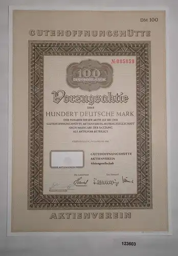 100 Mark Aktie Gutehoffnungshütte Aktienverein Oberhausen Januar 1982 (123603)