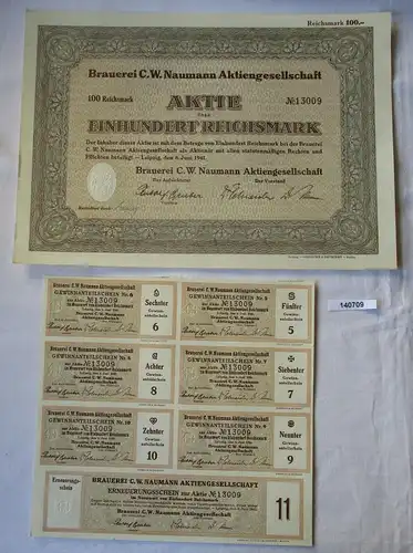 100 Reichsmark Aktie Brauerei C.W. Naumann AG Leipzig 6.Juni 1941 (140709)