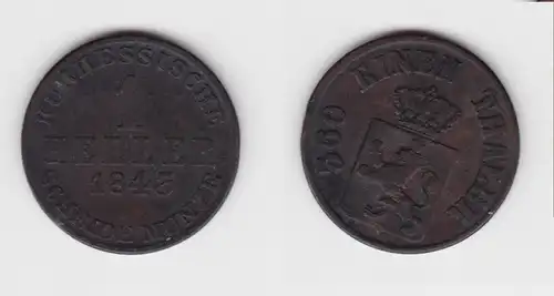 1 Heller Kupfer Münze Hessen-Kassel 1843 ss (151586)