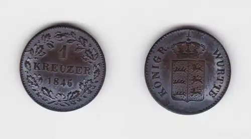 1 Kreuzer Billon Münze Königreich Württemberg 1846 vz (150870)