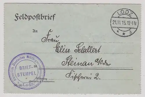 94929 seltener Feldpostbrief deutsches Militärgouvernement Lodz 21.11.1915