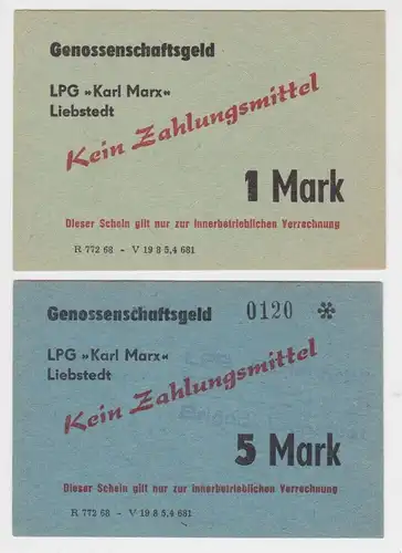 1 & 5 Mark Banknoten DDR LPG "Karl Marx" Liebstedt 1968 (147095)