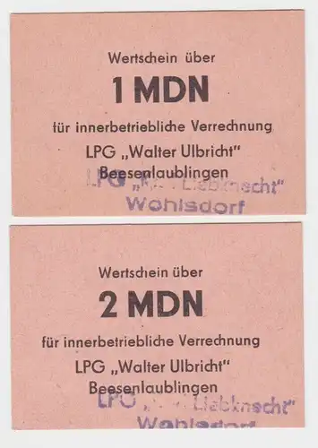 1 & 2 MDN Banknoten DDR LPG Geld Besenlaublingen "Walter Ulbricht" (146254)