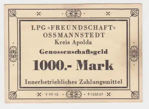 1000 Mark Banknoten DDR LPG "Freundschaft" Ossmannstadt Kr. Apolda 1967 (144376)