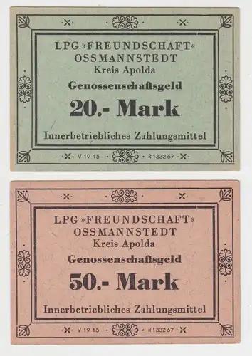 20 & 50 M Banknoten DDR LPG "Freundschaft" Ossmannstadt Kr. Apolda 1967 (145158)