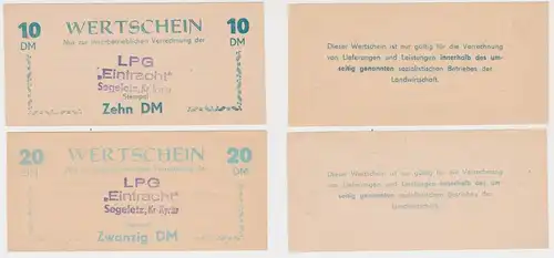 10 & 20 Mark Banknoten DDR LPG "Eintracht" Segeletz Kreis Kyritz (142542)