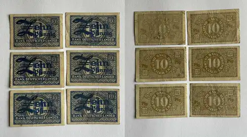 6 x 10 Pfennig Banknote Bank Deutscher Länder Rosenberg Nr. 251 (141742)