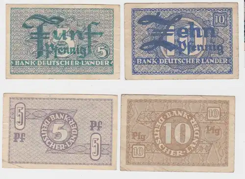 5 & 10 Pfennig Banknote Bank Deutscher Länder Rosenberg Nr. 250a & 251b (144952)