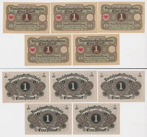 5 x 1 Mark Darlehnskassenschein 1.3.1920 mit fortlaufender Nummer UNC (148736)