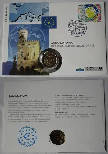 Numisbrief San Marino 2008 2 Euro Interkultureller Dialog Stgl. (119444)