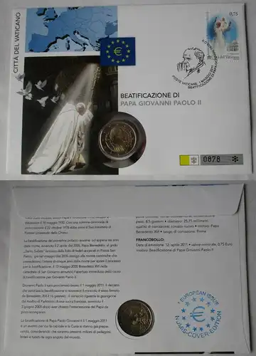 Numisbrief Vatikan 2011 2 Euro Seligsprechung Papst Johannes Paul Stgl. (110952)