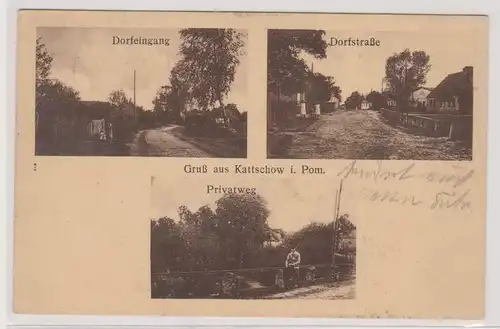 15825 Mehrbild Ak Gruß aus Kattschow in Pommern Dorfstraße, Privatweg 1928