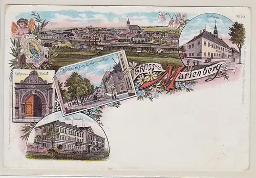 99892 Ak Lithographie Gruß aus Marienberg im Erzgebirge um 1900