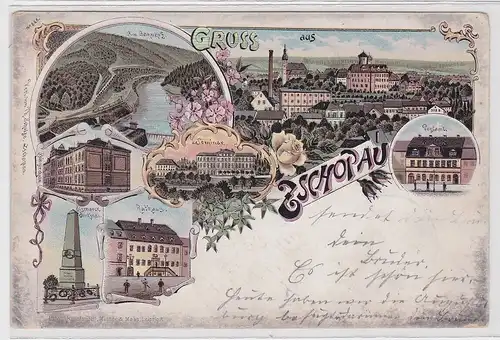 99127 Ak Lithographie Gruß aus Zschopau Bürgerschule usw. 1898