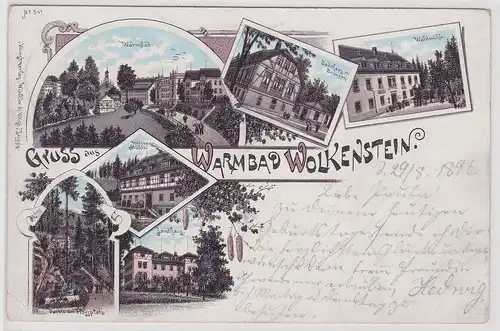 99135 Ak Lithographie Gruß aus Warmbad bei Wolkenstein Waldmühle usw. 1896