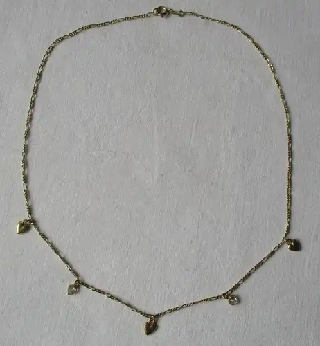 elegante 333er Gold Halskette mit 5 Herz Anhänger teils mit Stein (129645)