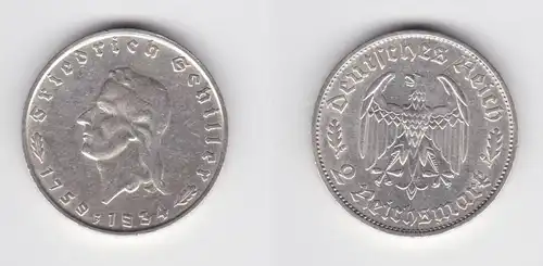 2 Mark Silber Münze Friedrich von Schiller 1934 F (156162)