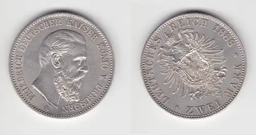 2 Mark Silber Münze Preussen Kaiser Friedrich 1888 vz+ (150880)