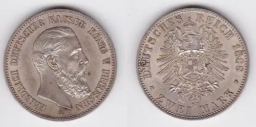2 Mark Silber Münze Preussen Kaiser Friedrich 1888 (122711)