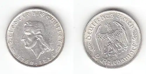 2 Mark Silber Münze Friedrich von Schiller 1934 F (111738)