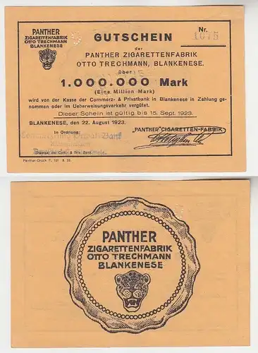 1 Million Mark Banknote Panther Zigarettenfabrik Blankenese 1923 gelb (114529)