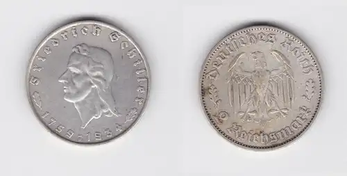 2 Mark Silber Münze Friedrich von Schiller 1934 F f.vz (133509)