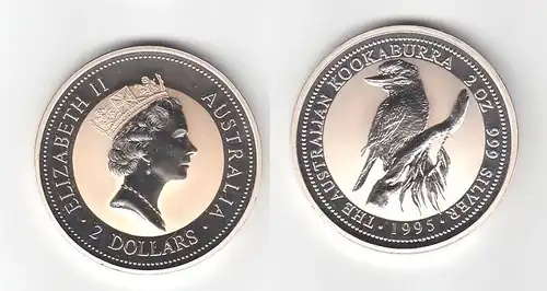 2 Dollar Silber Münze Australien Kookaburra 2 Unzen Feinsilber 1995 (106153)