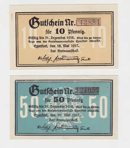 10 + 50 Pfennig Banknote Notgeld Kreis Querfurt 18. Mai 1917 UNC (135888)