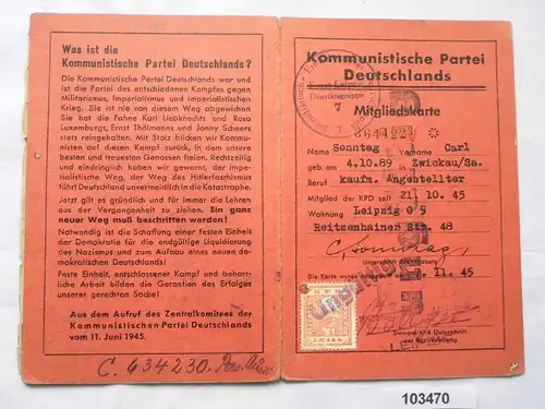 Mitgliedskarte kommunistische Partei Deutschlands 1945 (103470)