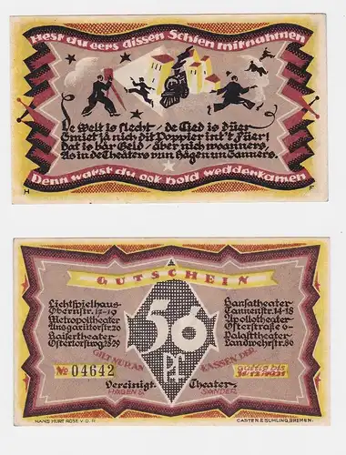 50 Pfennig Banknote Bremen vereinigte Theater Hagen & Sanders 1921 (121296)