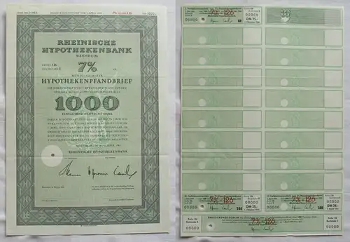 1.000 DM Aktie Pfandbrief Rheinische Hypothekenbank Mannheim 1965 (132858)
