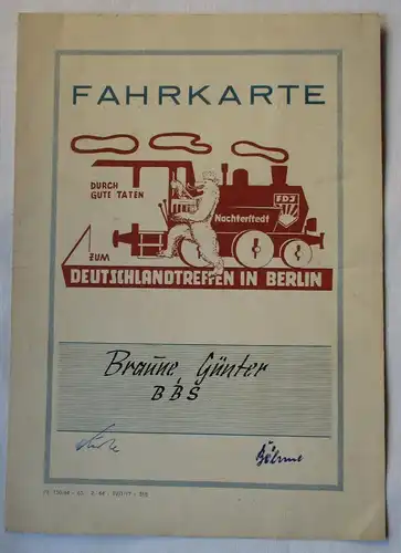 Fahrkarte FDJ Zug Nachterstedt zum Deutschlandtreffen in Berlin 1964 (118929)