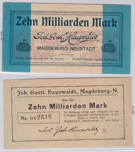 10 Milliarden Mark Banknote Magdeburg Neustadt Joh.Gottl.Hauswaldt 1923 (134085)