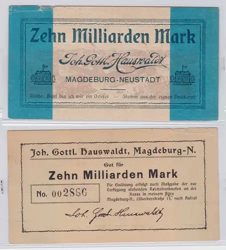 10 Milliarden Mark Banknote Magdeburg Neustadt Joh.Gottl.Hauswaldt 1923 (130733)