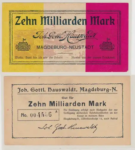 10 Milliarden Mark Banknote Magdeburg Neustadt Joh.Gottl.Hauswaldt 1923 (133276)