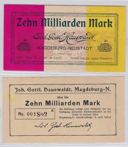 10 Milliarden Mark Banknote Magdeburg Neustadt Joh.Gottl.Hauswaldt 1923 (138408)
