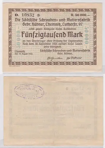 50000 Mark Banknote Chemnitz sächs. Schrauben & Mutternfabrik 14.8.1923 (121668)
